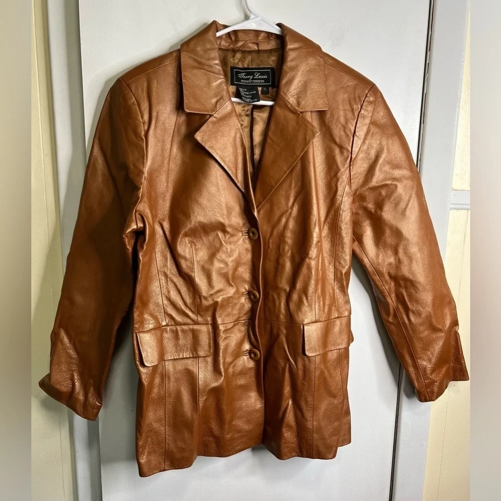 Terry Lewis Classic Luxuries Genuine Leather Button Down Blazer Jacket